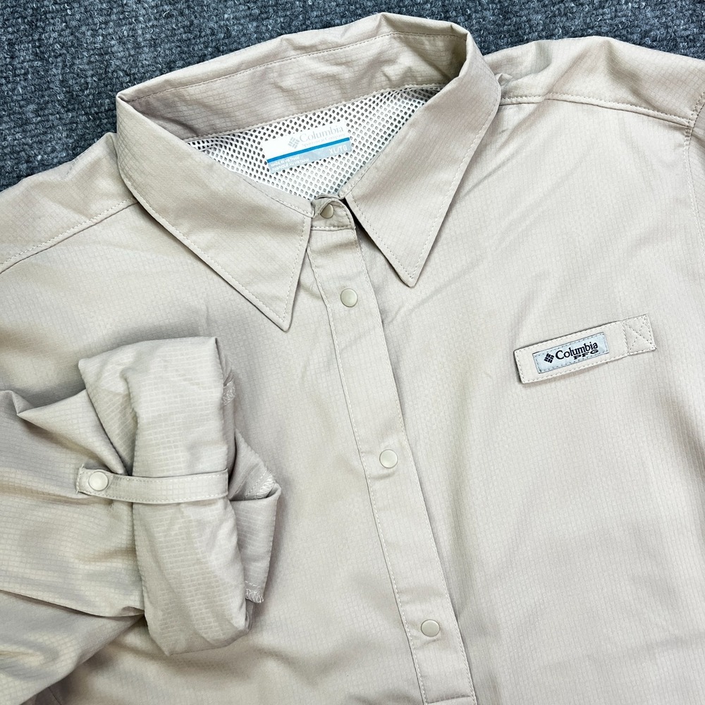 Columbia PFG Tamiani Long Roll Tab Sleeve Shirt‎ XL/TG Omni Shade Wick Tan Beige